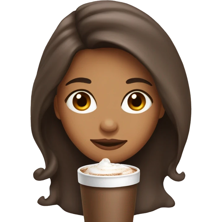 latina girl with brown long hair and a hot chocolate emoji