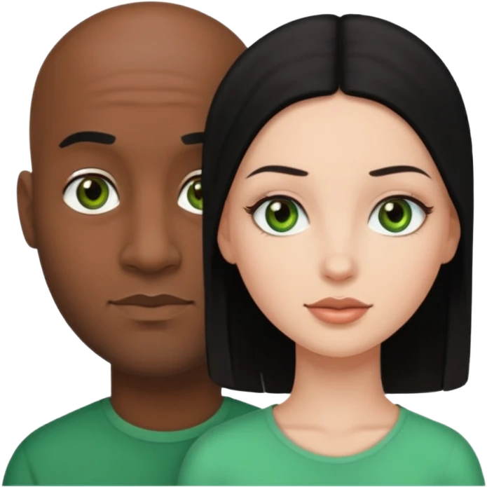 Black bald guy with brown eyes & a white girl balcky hair with green eyes  emoji