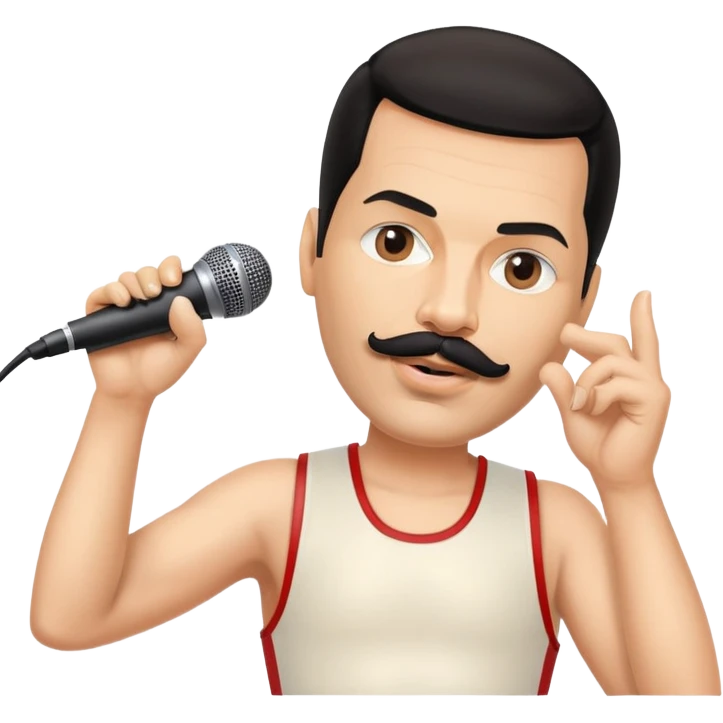 Freddie Mercury with mustache and microphone in iconic pose emoji