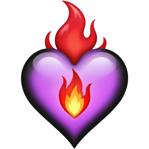 Light purple, red and black flame heart emoji