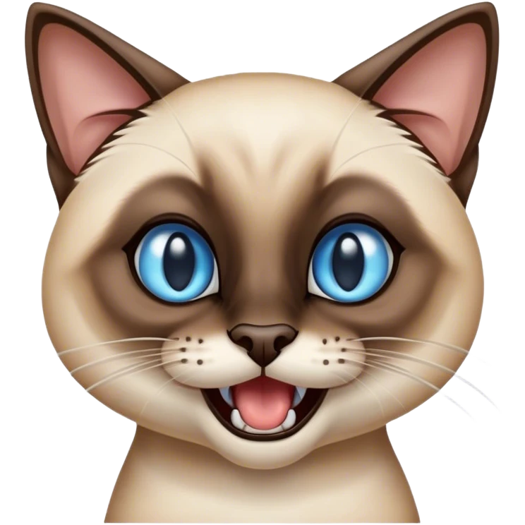 A sleek Siamese cat with a wide open mouth, meowing loudly, expressive face, cartoon style, transparent background. emoji
