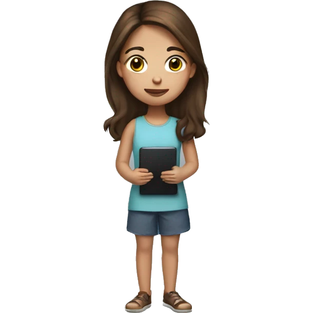Girl with brown hair holding a kindle emoji