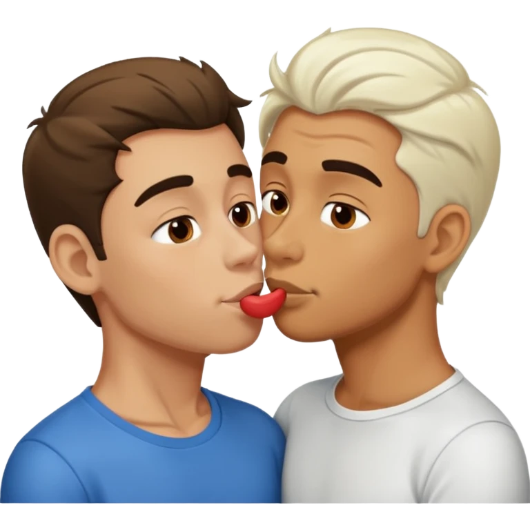 Brown and white guy kissing emoji