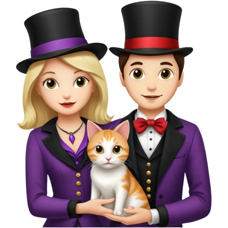 magician couple and their pet cat emoji
