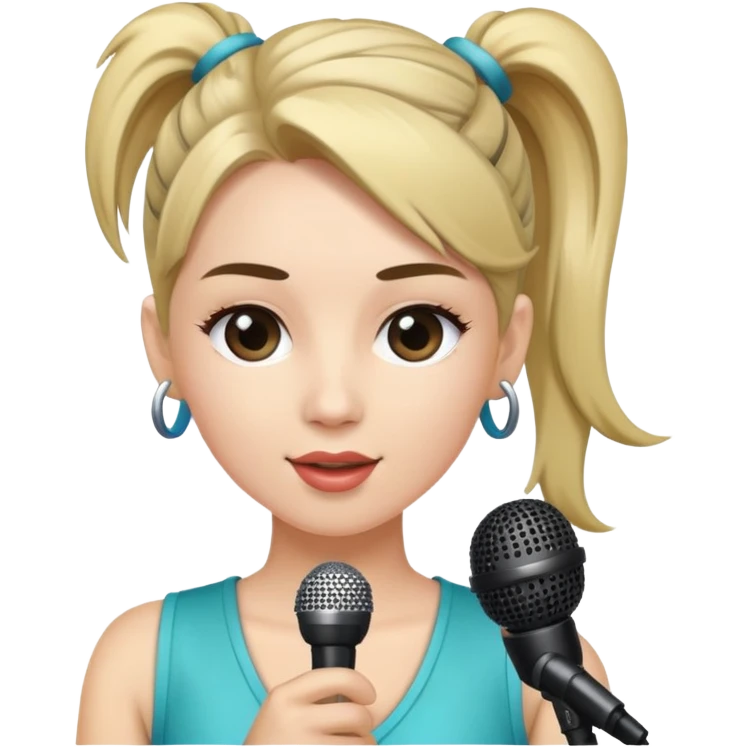 pop star with ponytail and microphone emoji