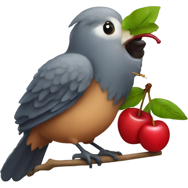 Liverbird eating a cherry emoji