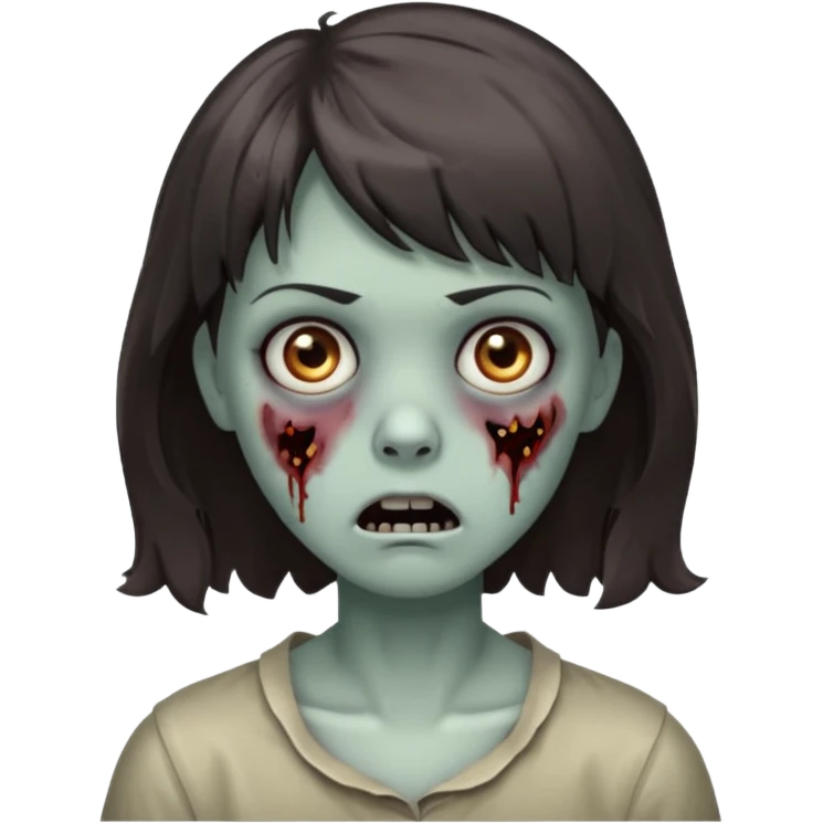 A zombie with a scared face, with medium wavy dark hair and short bangs emoji