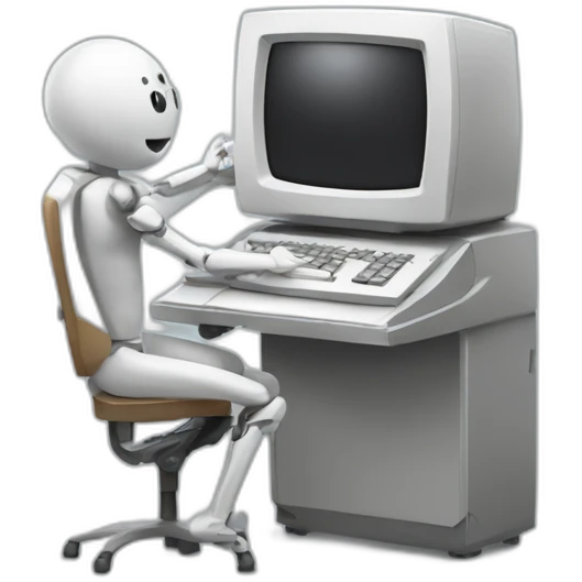 Anthropomorphic computer with arms and legs doing something random emoji
