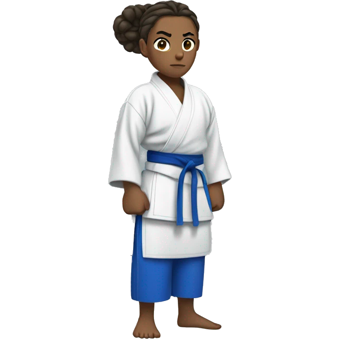 judo athlete blue robe, serious face, hair in a bun emoji