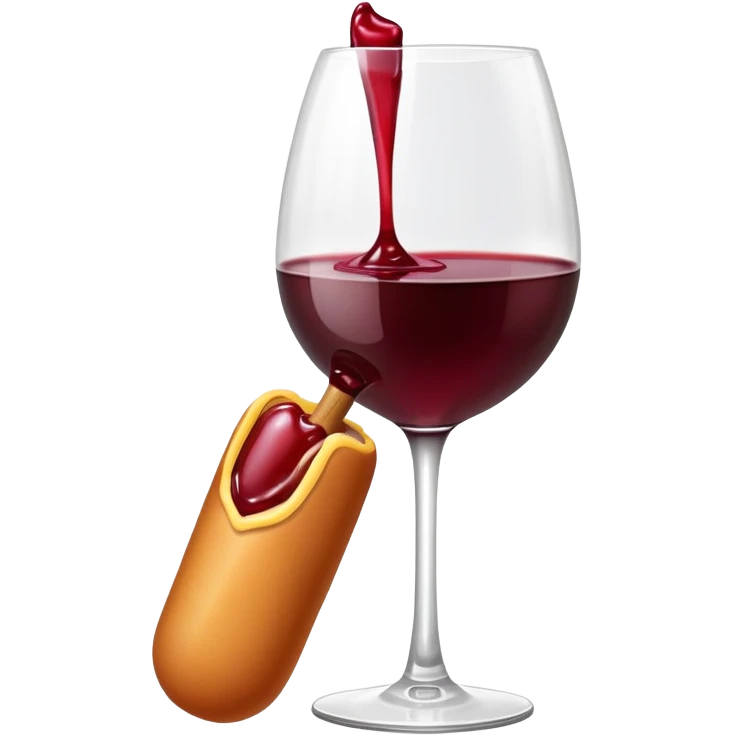 A corndog dipped in a full wine glass emoji