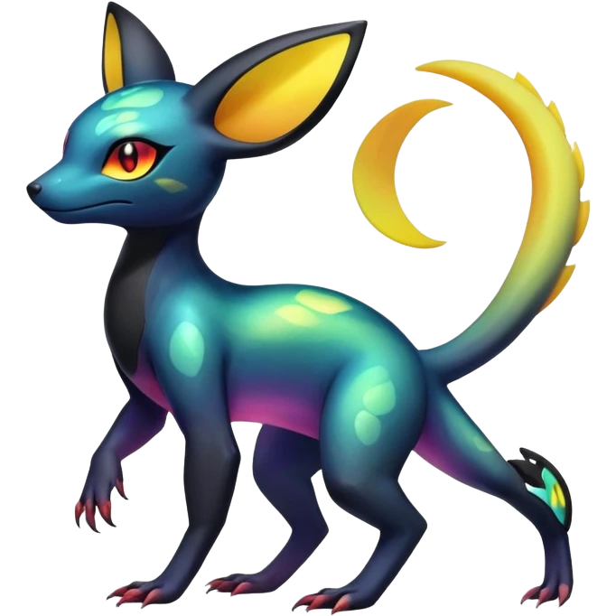 Colorful Iridescent Exotic Salandit-Aurorus-Umbreon-Fakémon-hybrid-creature (full body)  emoji