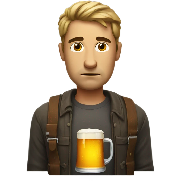 man with beer looking sad emoji