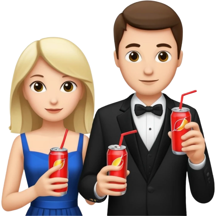husband and wife at wedding holding energy drinks emoji