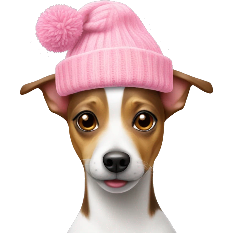rat terrier wearing a pink beanie emoji