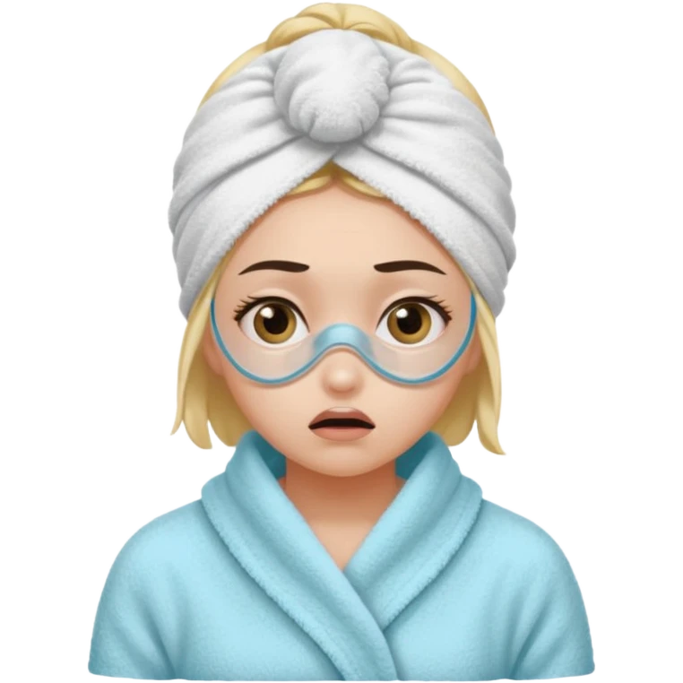 scared girl with bath towels and eye mask emoji