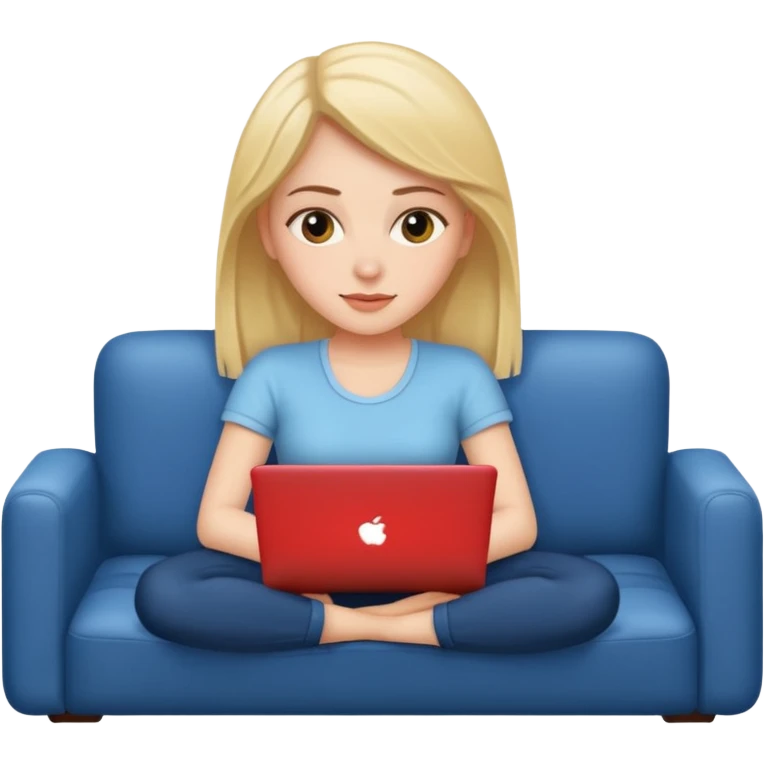 A white girl is lying on a sofa with a laptop emoji