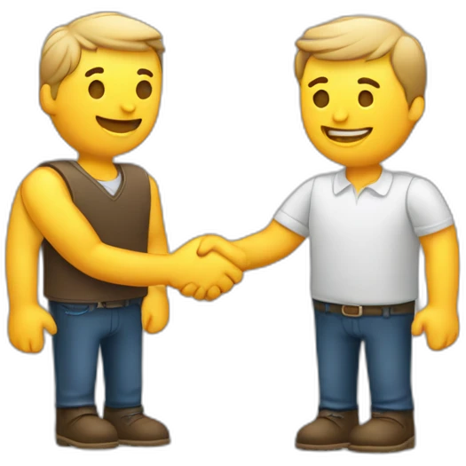 a seller and customer making a hand shake and give a product two white people  emoji