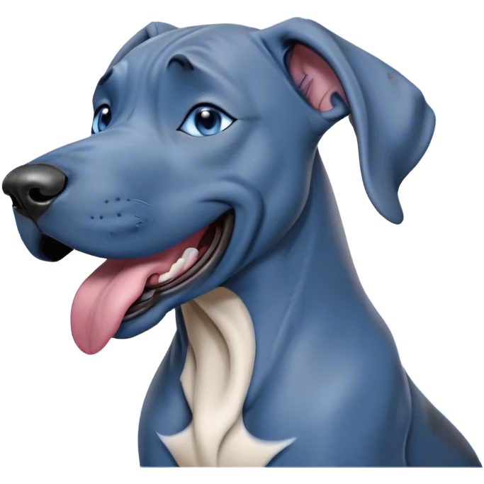 Cinematic Cute Yawning Blue Great Dane Portrait Emoji, Head tilted slightly with a dramatic, wide-open yawn, showcasing a smooth blue Fur with a cool luster, floppy ears slightly drooping, round steel-blue eyes barely open in drowsy contentment, Simplified yet irresistibly adorable features, highly detailed, glowing with a soft, cozy glow, high shine, relaxed yet expressive, stylized with a touch of whimsy, bright and endearing, soft glowing outline, capturing the essence of a sleepy yet affectionate guardian, so drowsy it feels like it could stretch out of the screen and curl up for a nap! emoji