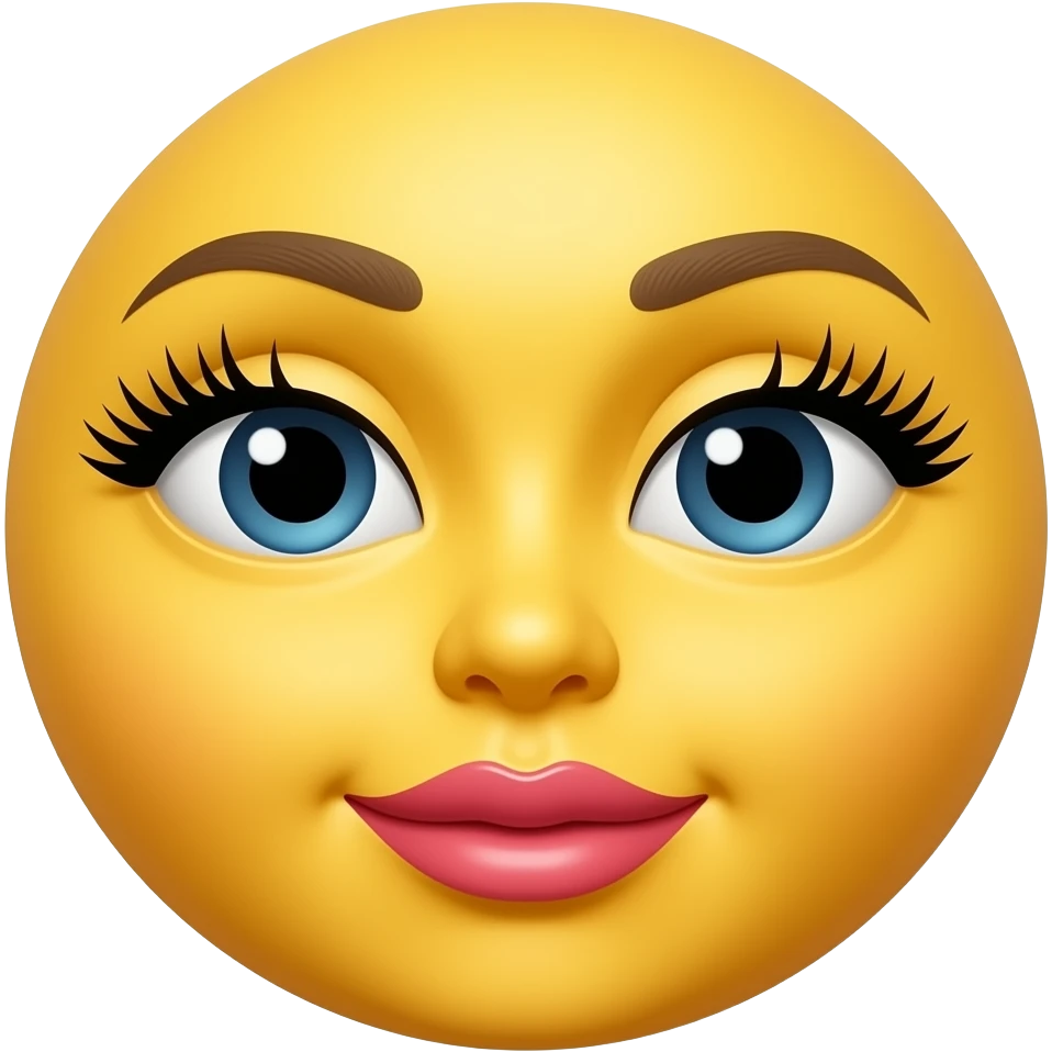 yellow emoji wearning lashes and lipstick emoji