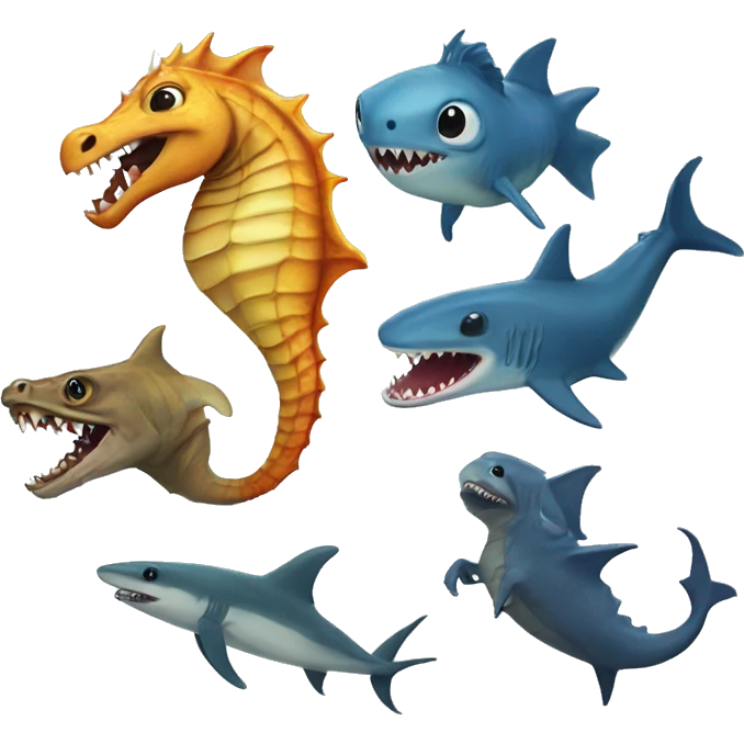 seahorse dragon shark bigfoot emoji