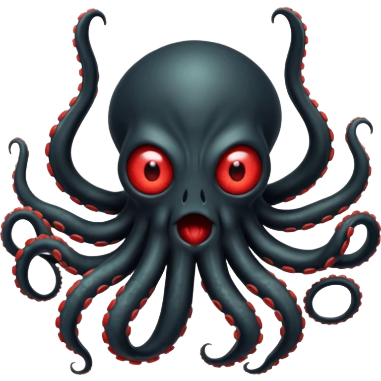 aggressive 8-tentacled black cyclops alien emoji, black body, one big evil red eye in the middle, tentacles raised in attack, no arms or legs, match attached references emoji