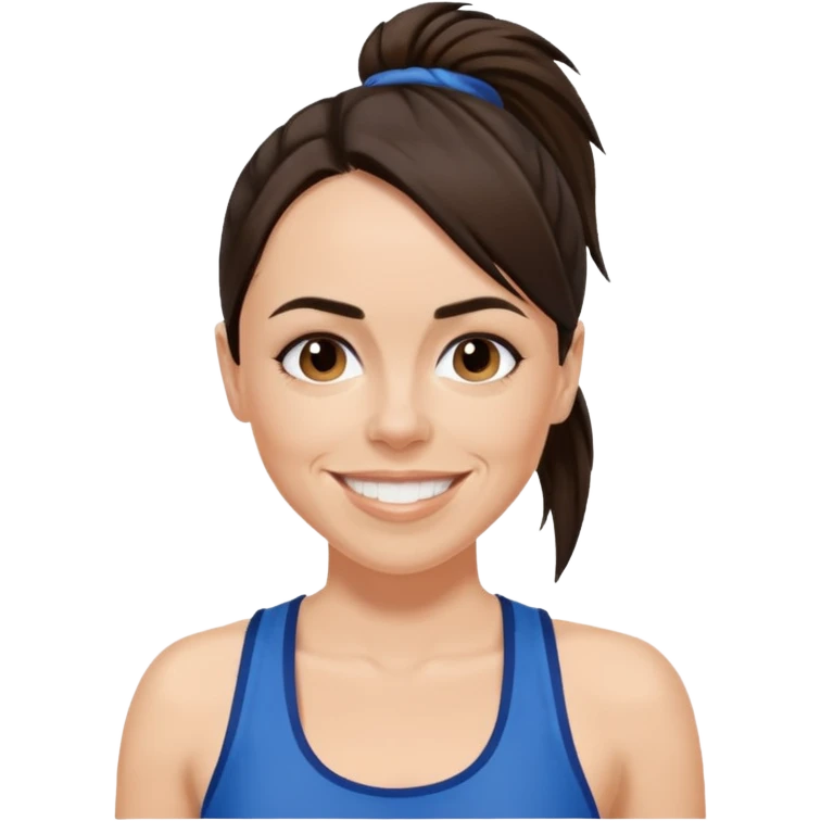 Melanie C dark brown ponytail hair with blue tank top emoji