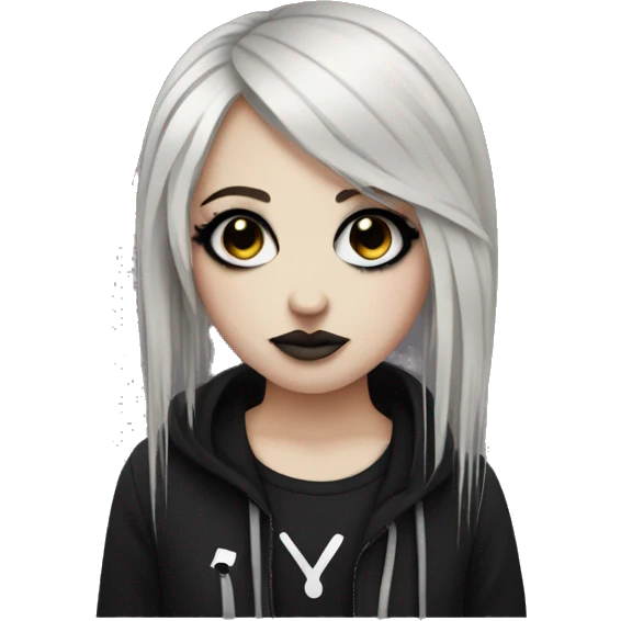 Emo girl full body with a dyed strand on her bangs, with black makeup and lined eyes emoji