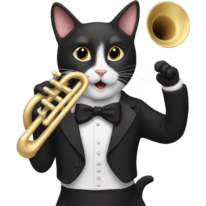 Tuxedo cat playing the trumpet emoji
