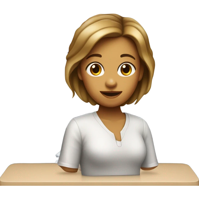 une fille avec une peau lanche cheveux moyenne , qui est devant un pc apple  emoji