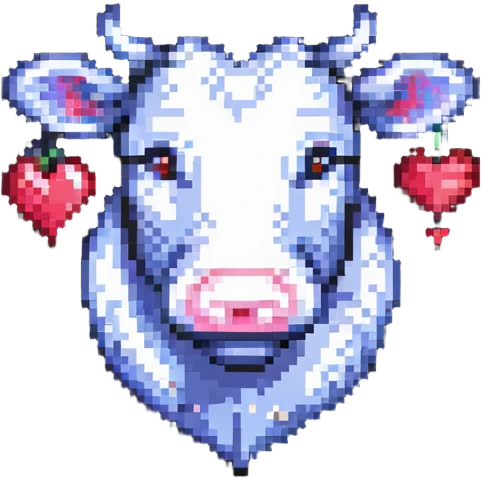 small and iconic pixel art cow heart, no background emoji