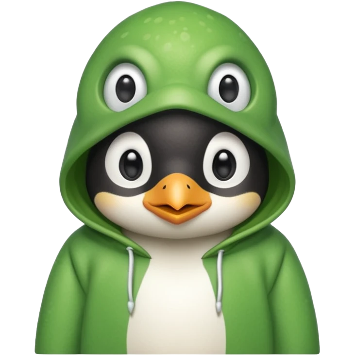 A cute penguin with a frog hoodie emoji