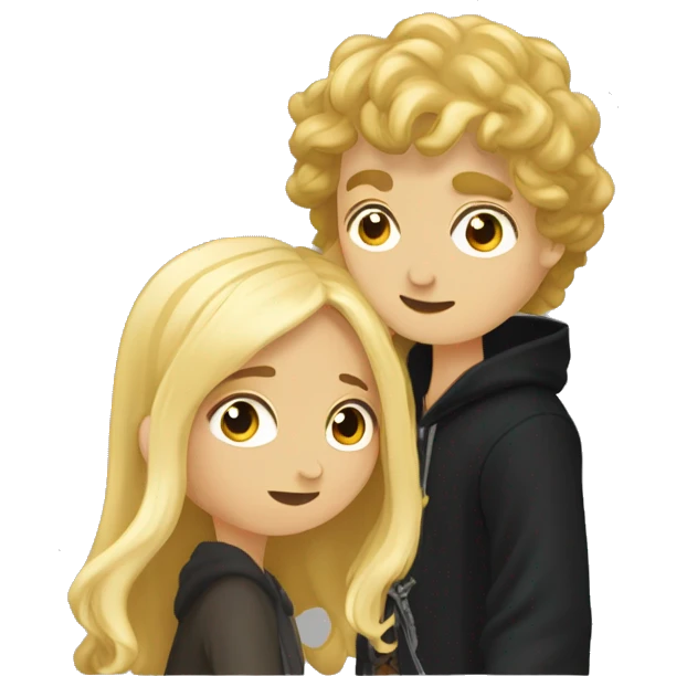 Pippin-hobbit wearing hoodie passionately kissing pretty blonde woman with black top emoji