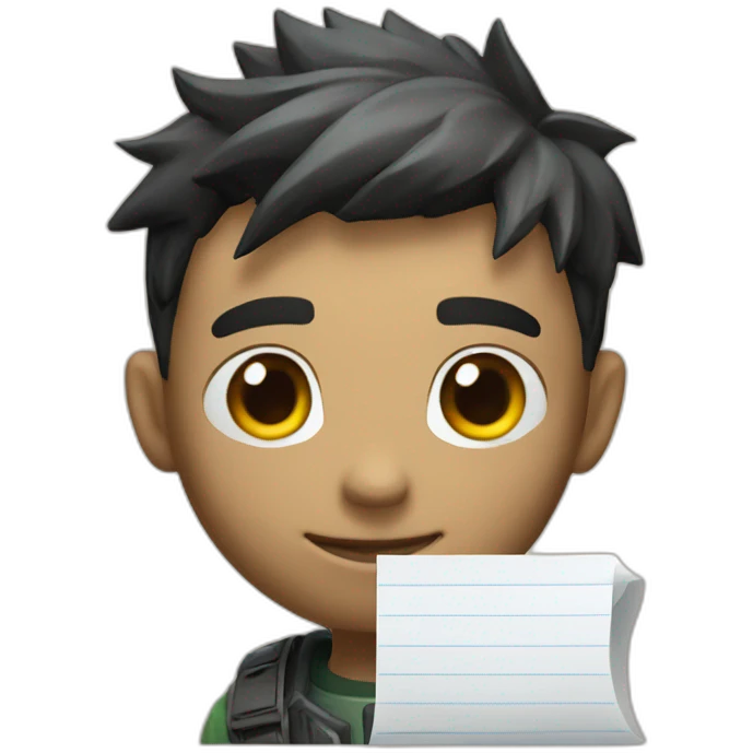 A boy Write Fortnite on the paper emoji