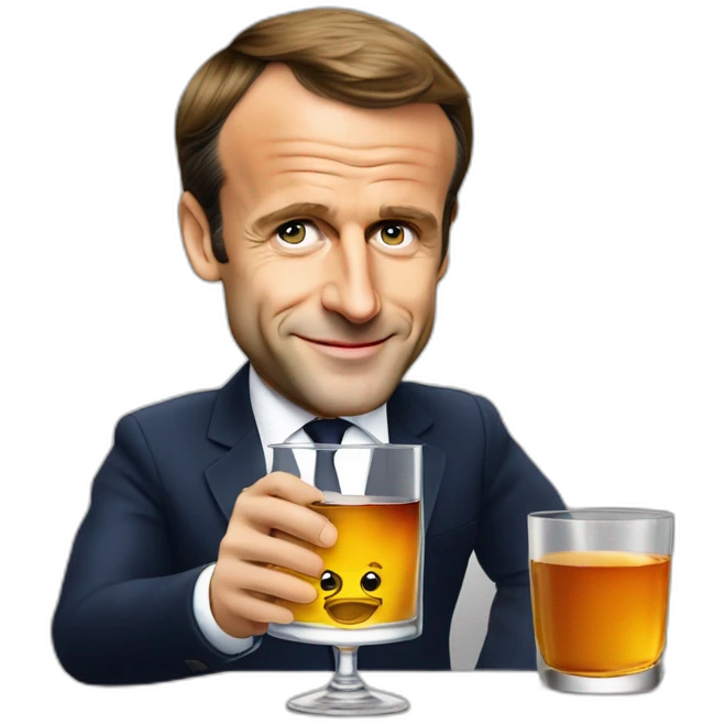 Emmanuel Macron en train de boire un verre  whisky emoji