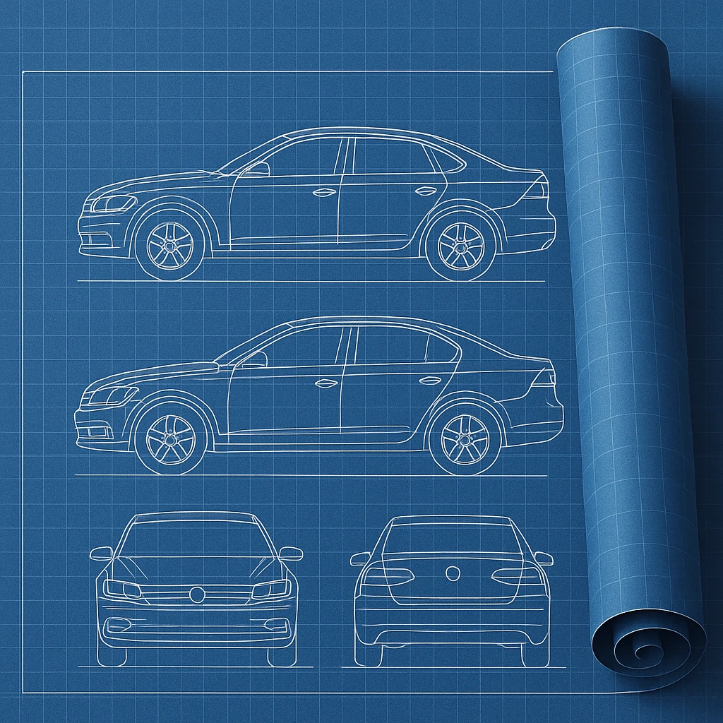 blueprint roll of a car in general style emoji