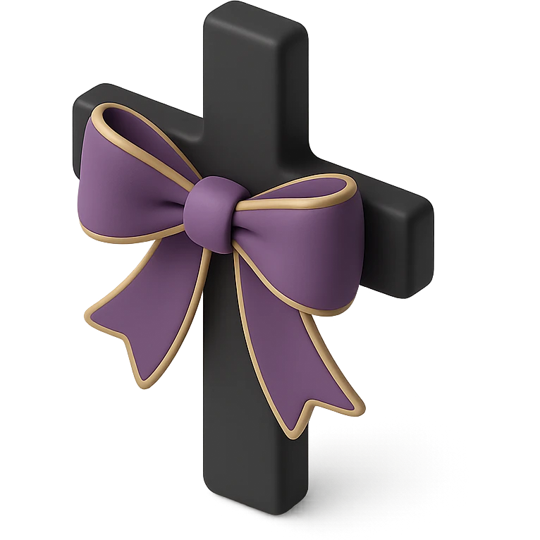 Purple bow with cross emoji