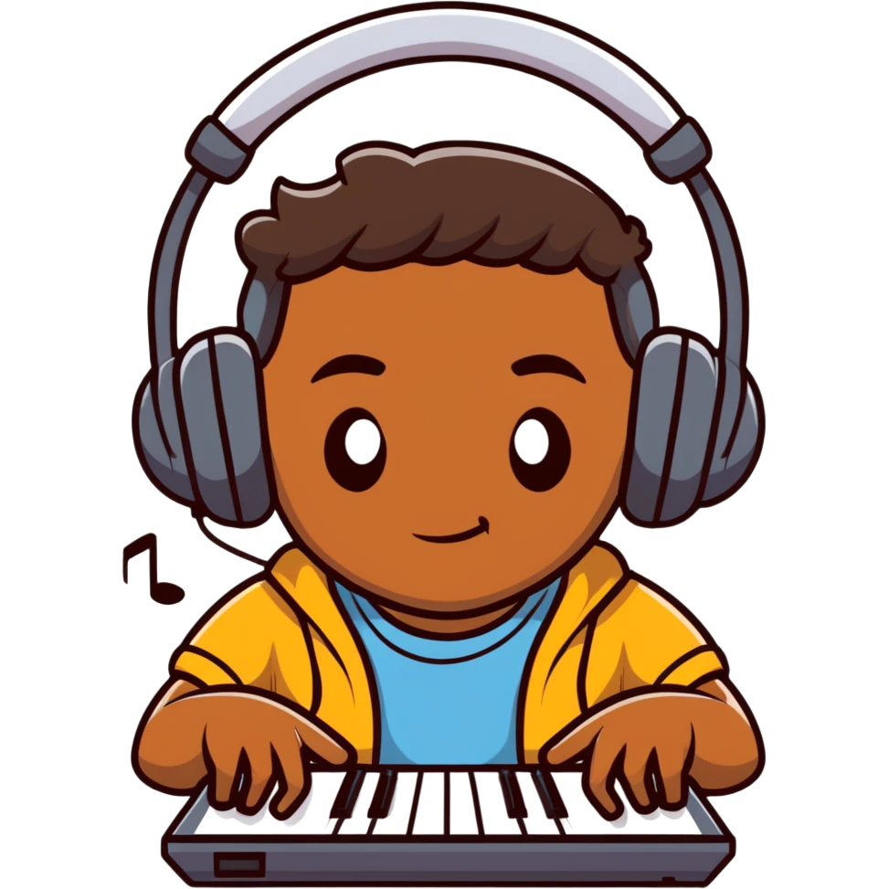brown boy listening to music with headphones on Spotify emoji