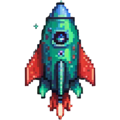 rocket ship with green to red gradient, pixel art style emoji