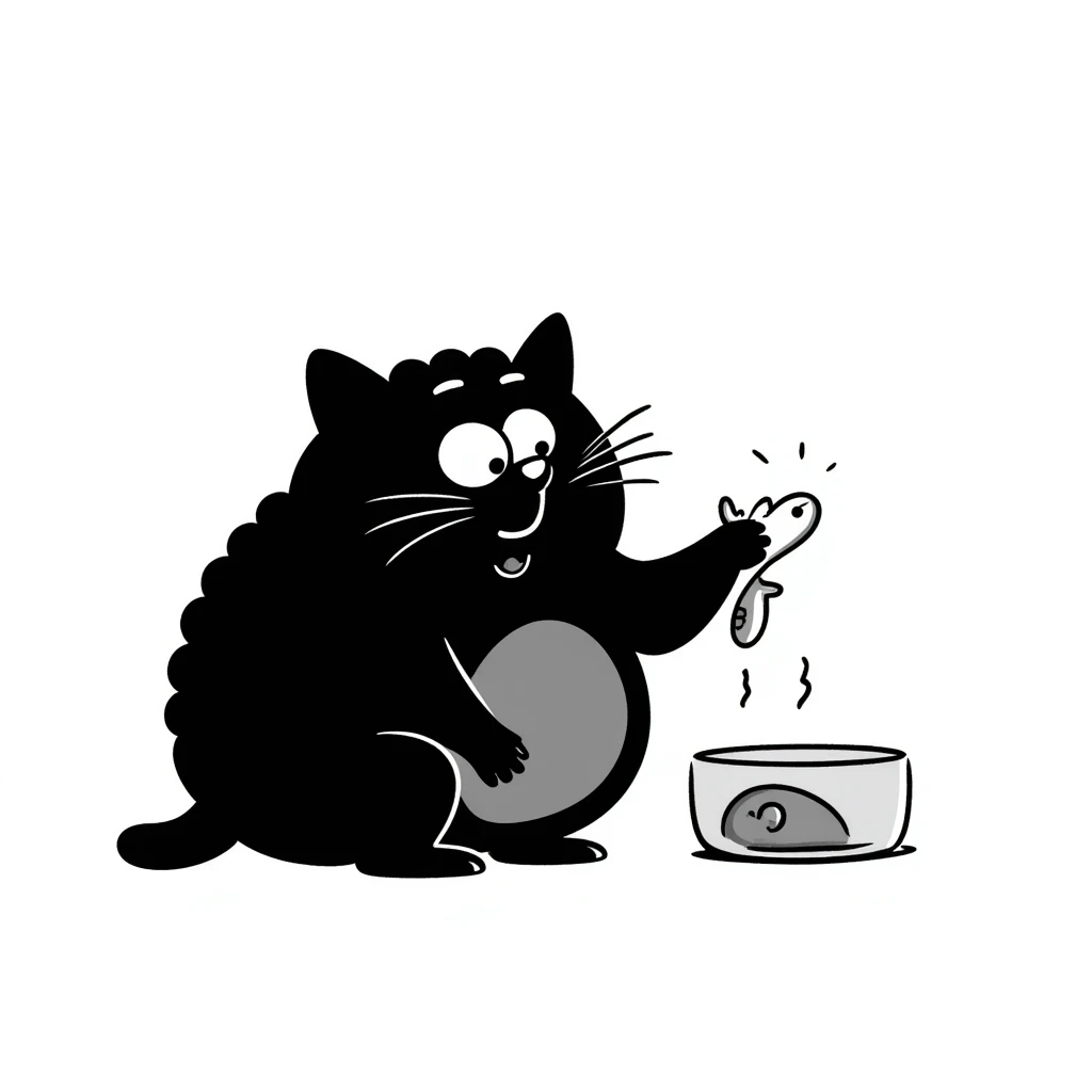 cat dropping food from its mouth, hand drawn doodle style emoji