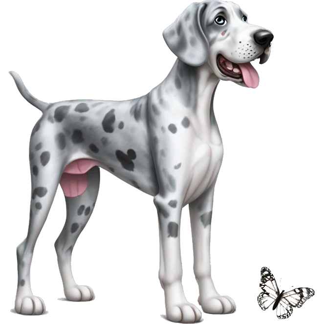 Blue Merle Great Dane and butterfly emoji