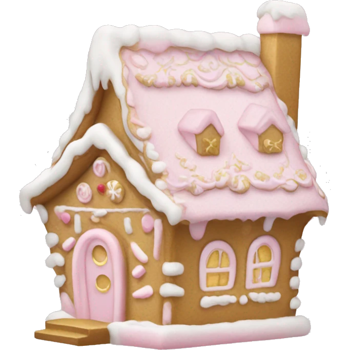light pink and gold and white gingerbread house emoji