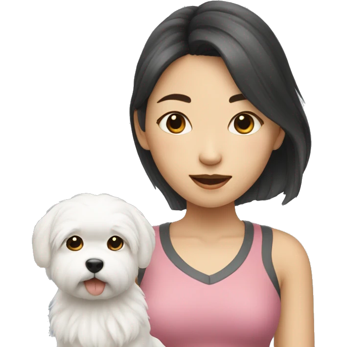 Asian girl with small white fluffy dog emoji