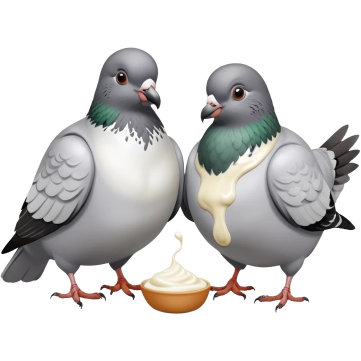 2 very fat pigeons having explosive diarrhea and eating yoghurt emoji