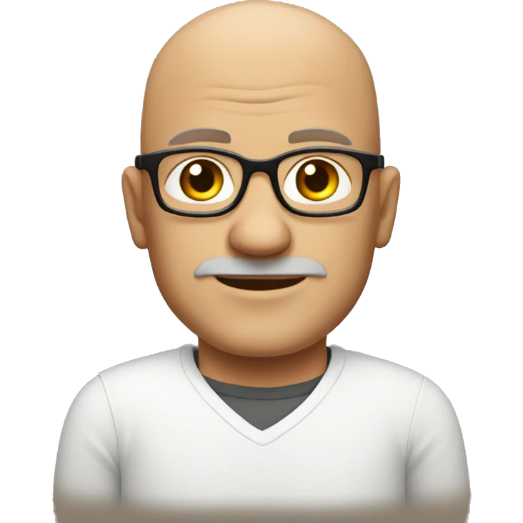 bald middle-age man with square eyeglasses in a white long sleeve emoji