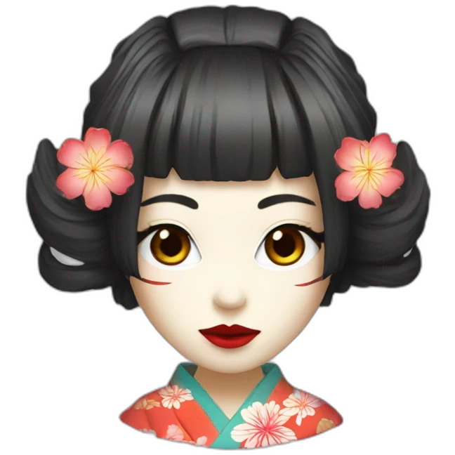 hot-girl-noh-mask-longhair-japanese-kimono emoji