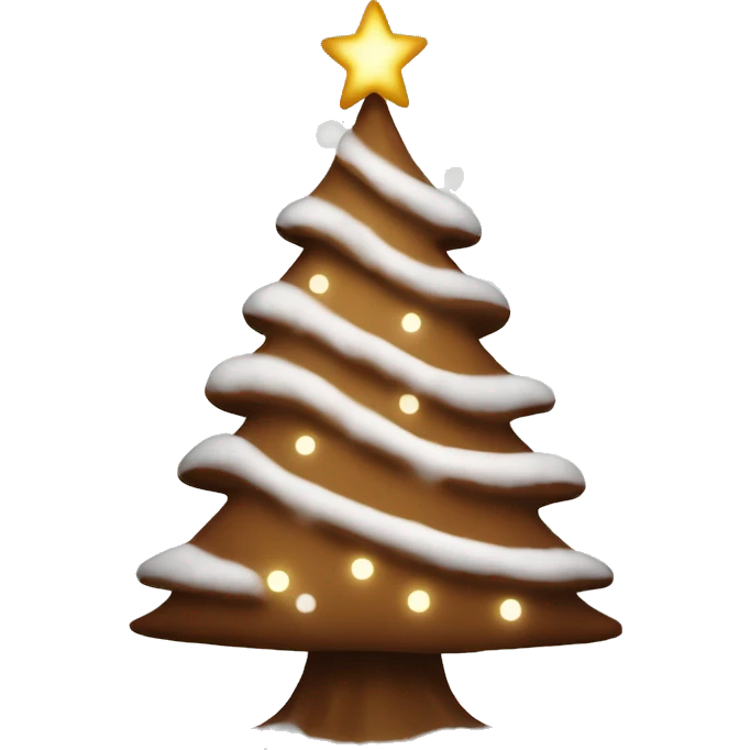 Brown colored Christmas tree with snow on it and lights emoji