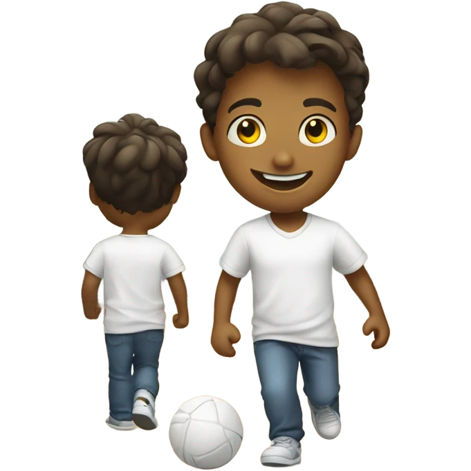 smiling boy in white shirt dribbling emoji