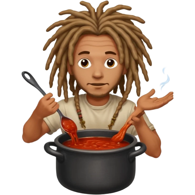 a man with dreadlocks lost in a pot of sauce emoji