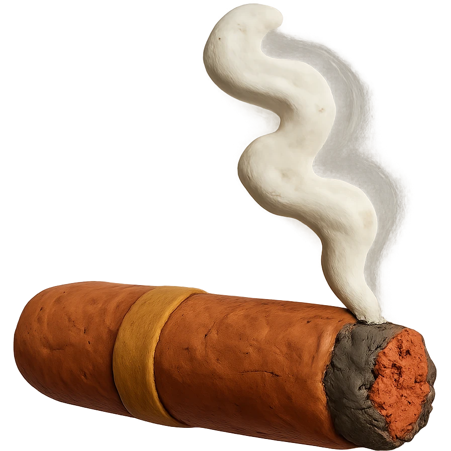 claymation style lit cigar with visible texture and smoke emoji