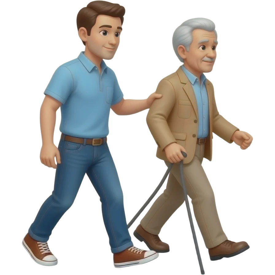A man helping an elderly man cross the street. full body emoji